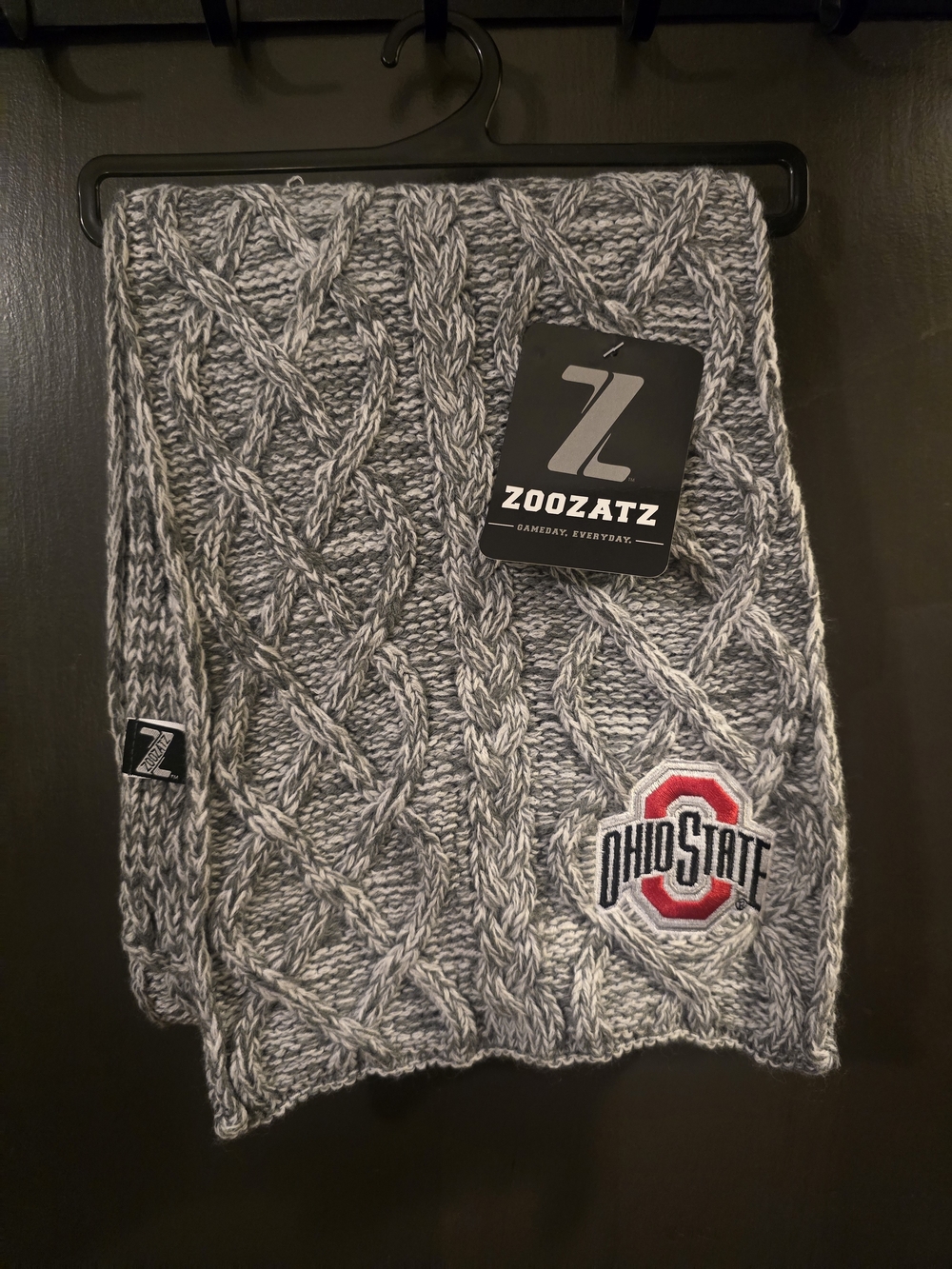 ZooZatz Ohio State Cable Knit Scarf in Grey